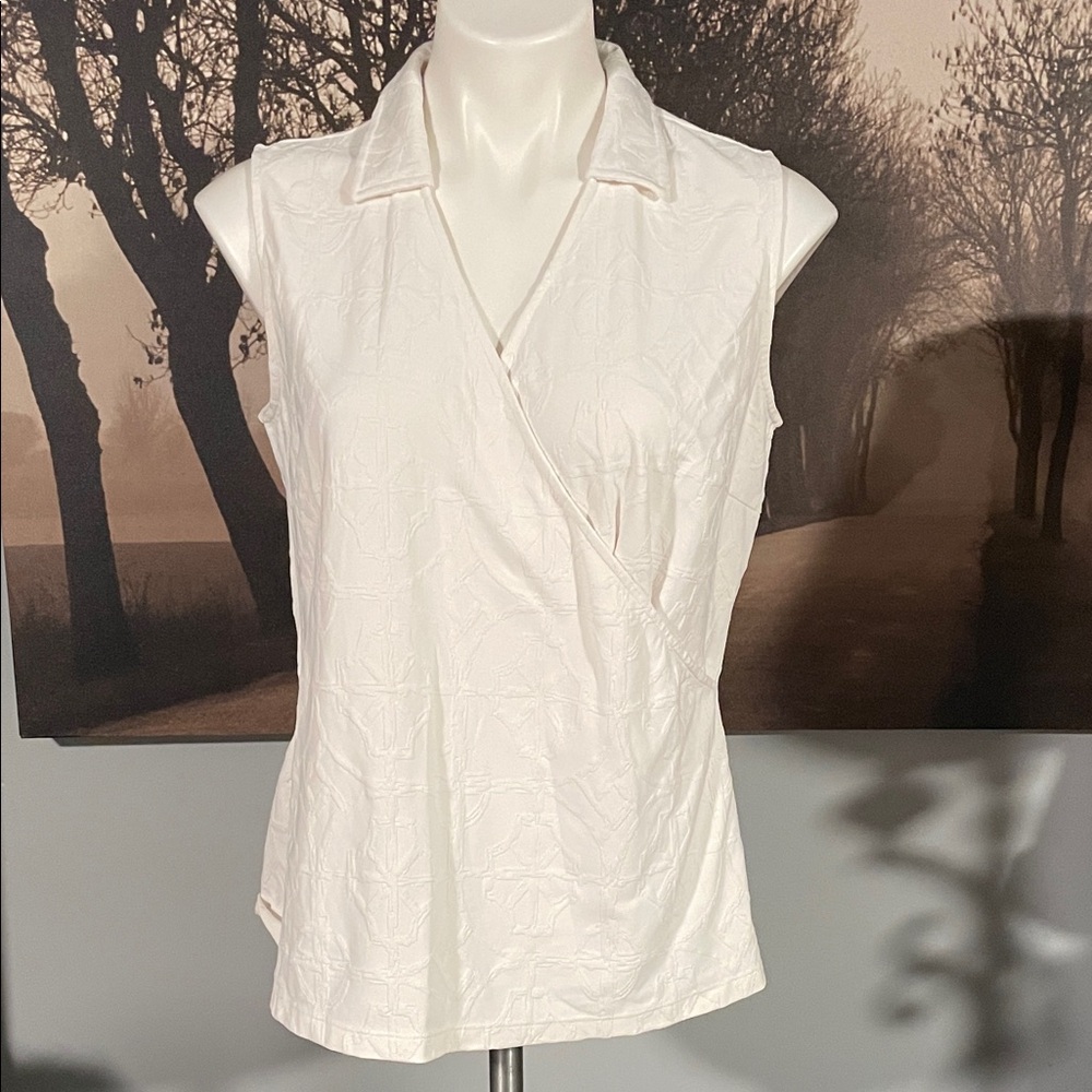 J. McLaughlin White Sleeveless Wrap Blouse - L
